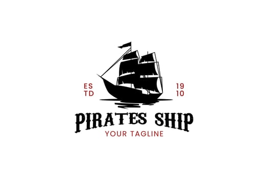 illustration of Old Galleon Pirate Ship or Classic Merchant Sailing Vessel Boat on ocean sea waves for vintage nautical illustration label logo design vector