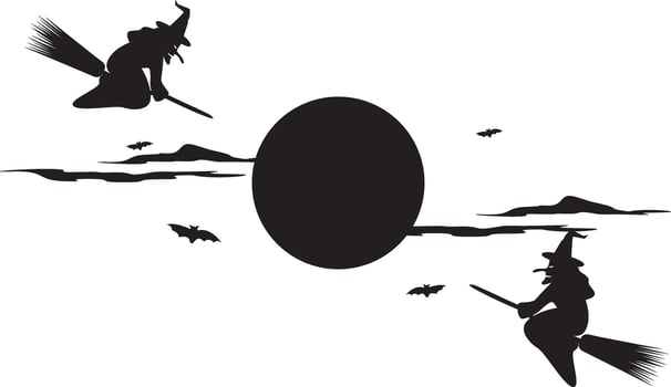 Halloween witches flying on broomsticks vector