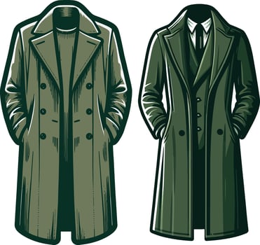 Elegant Vintage Overcoat Outline vector