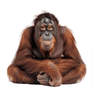 an orangutan sitting in front of a transparent background png