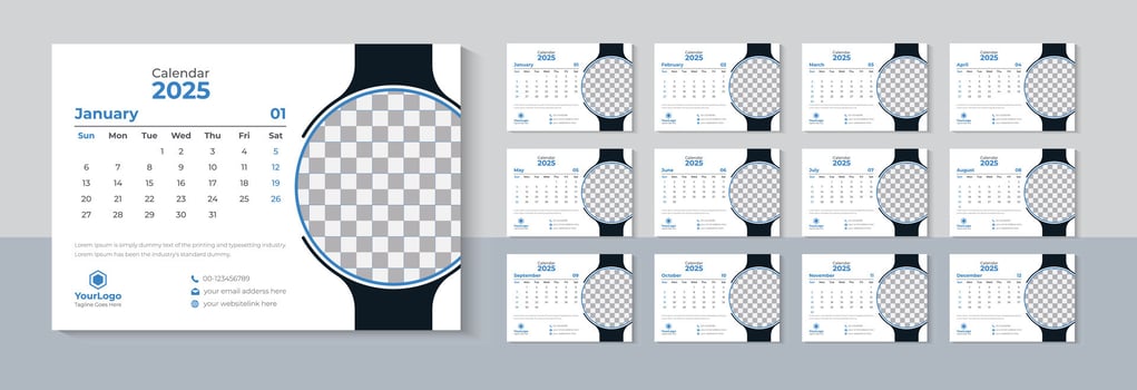 Desk Calendar 2025 Design, Business Calendar 2025 Template, Table Calendar, 12 Months Included, Free vector