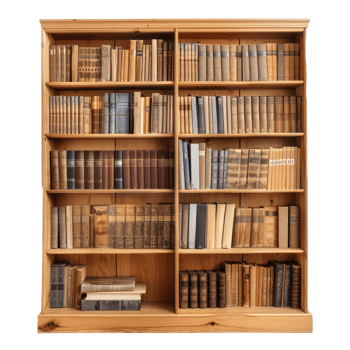 Bookshelf side view full length isolate on white background, png