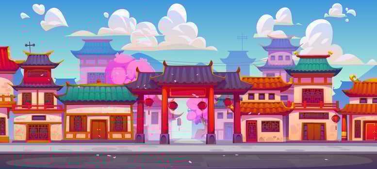 China town landscape, cartoon street vector