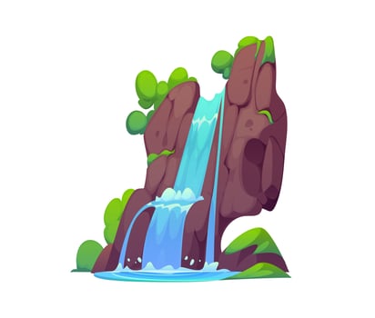 Cartoon waterfall, water cascade of mountain river vector