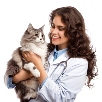 Smiling vet holding a cat isolate on transparent background png