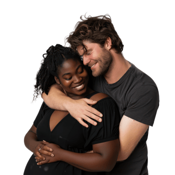 a man and woman hugging each other png