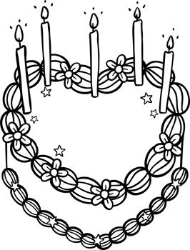 Groovy Birthday Heart Cake with Candles Doodle Coloring Image png