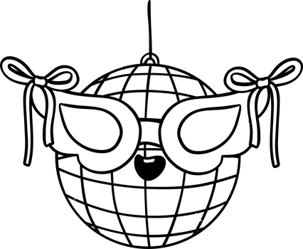 Groovy Disco Ball with Mask Doodle Hand Drawn Coloring Image png