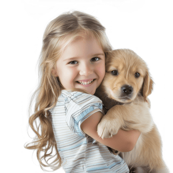 Smiling Little Girl holding a Dog isolate on transparent background png