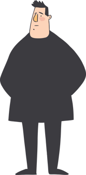 Cartoon Image of a Stoic Man Standing with Hands Behind Back in a Pale Yellow Shirt png