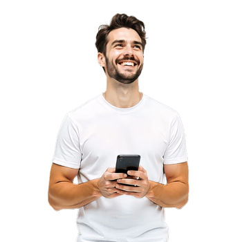 Thoughtful Young Man Holding Phone and Gazing into the Distance png