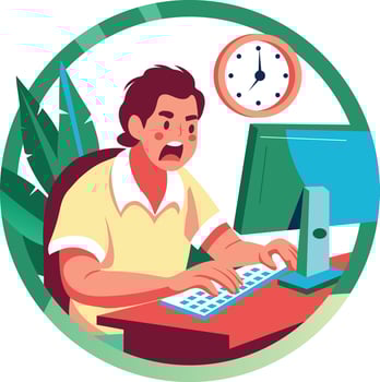 A flat illustration of an angry worker vector
