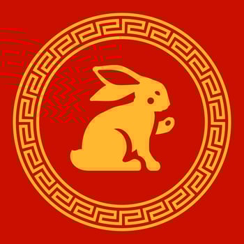 Bunny rabbit sitting with paw tail Chinese New Year monochrome icon flat illustration vector