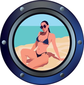 A woman in a bikini sitting on the beach vector