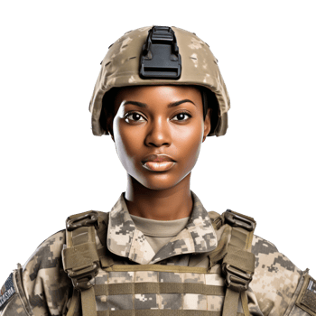 Young black woman in military uniform portrait isolated on transparent background png