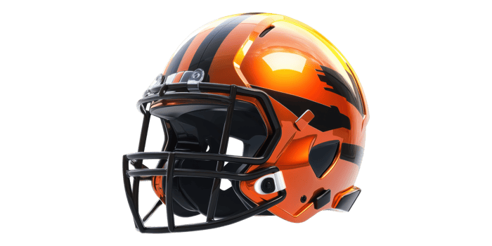Orange Football Helmet With Black Stripes Isolated on Transparent Background. png