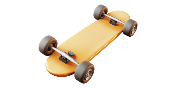 Yellow Skateboard With Black Wheels Isolated on Transparent Background. png