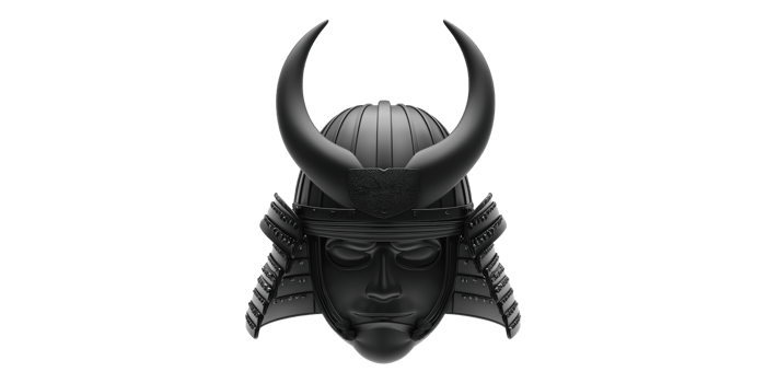 Black Samurai Helmet With Horns Isolated on Transparent Background. png