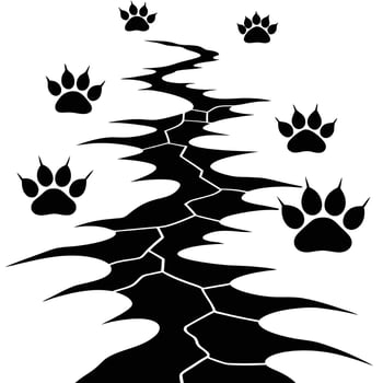 Animal Tracks Silhouetted Across a Cracked Riverbed vector