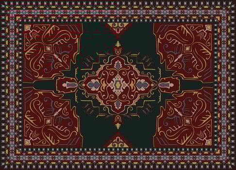 Colorful ornamental design for rug, tapis, yoga mat. Geometric ethnic clipart. Arabian ornamental carpet with decorative elements.Persian carpet, vector