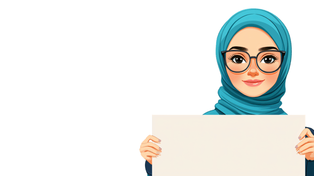 Muslim Woman in Hijab Holding Blank Sign Illustration png