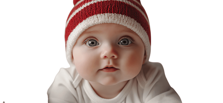 Adorable Baby in Red and White Knit Hat Close up Portrait png