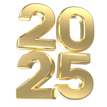 Gold 3D Render Happy New Year Number 2025 png