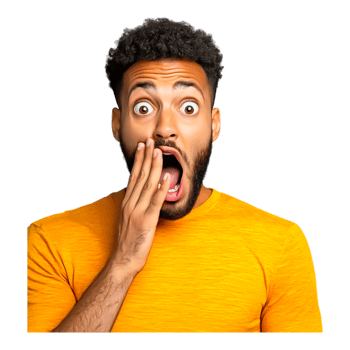 Shocked Man in Yellow Shirt with Hands on Face Showing Surprise png