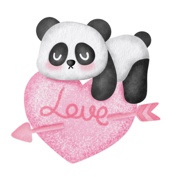 Cute Panda on Heart with Love Arrow png