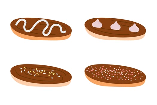 Collection of eclairs pastries French cuisine vector