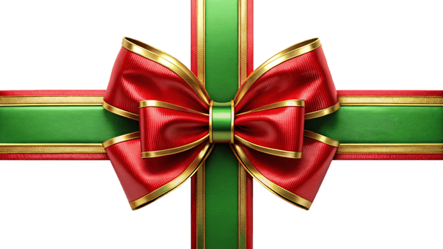 Transparent background 3D bow, red and green color scheme, suitable for thank you cards and holiday gifts. png