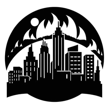 City Skyline Silhouetted Against a Fiery Sunset vector