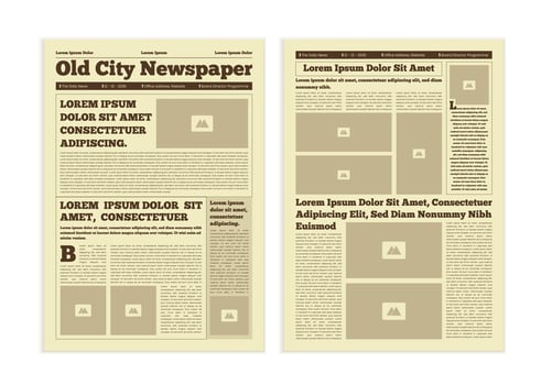 Brochure newspaper pages with headline. Paper retro journal template. News articles newsprint magazine old design vector