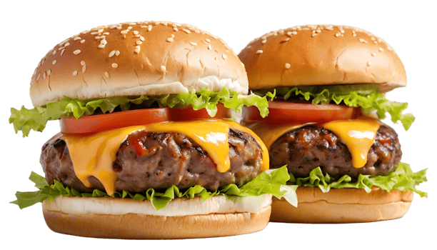 Enjoy a flavorful burger with crisp lettuce, juicy tomatoes, and onions, isolated on transparent background png