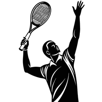 Tennis Player Holding a Racket Overhead vector