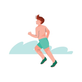Young Man Running on Beach, Summer Outdoors Activities Illustration vector
