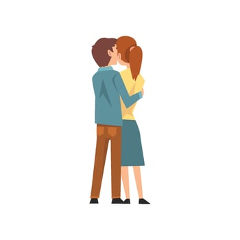 Young Man and Beautiful Woman Embracing, Happy Romantic Couple on Date, Back View, Happy Lovers Characters Illustration vector