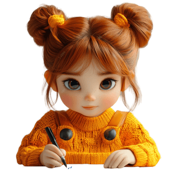 Little Girl with a Pen and Pencil on Transparent Background png