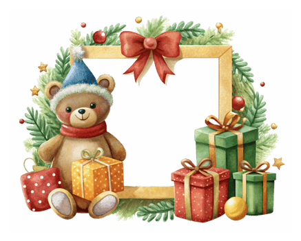 Teddy Bear in a Sparkling Christmas Scene Frame png