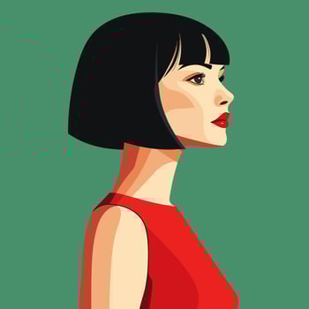 Stylized Illustration of Woman in Red Against Green Background vector