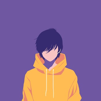 Minimalist Anime Boy in Yellow Hoodie. Purple Background vector