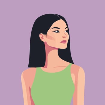 Stylish Woman with Black Hair and Green Tank Top, Profile View vector