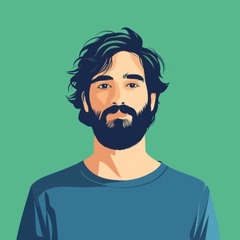 Colorful Portrait Illustration of a Bearded Man on Green Background vector