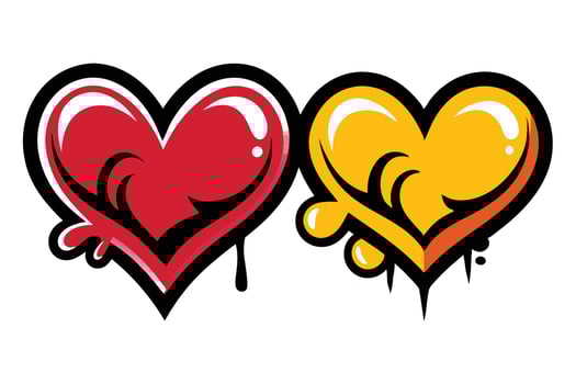 Heart icons in vibrant graffiti style on a city wall vector