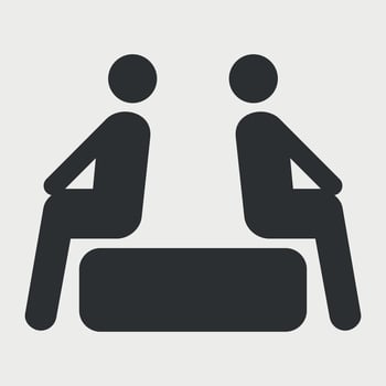 black and white icon of sitting waiting people on white background vector