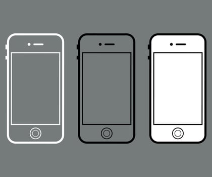 black and white smartphone icon, phone icon, gadget isolated on white background vector