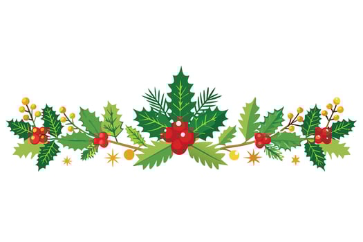 Christmas fir border with holly and berries on white vector