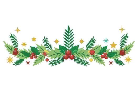 Christmas fir border with berries and stars on white vector