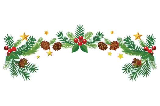 Christmas pine border with holly and stars on white background vector