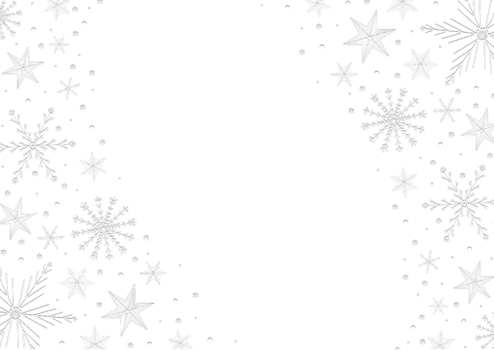 A white transparent background with snowflakes and stars png